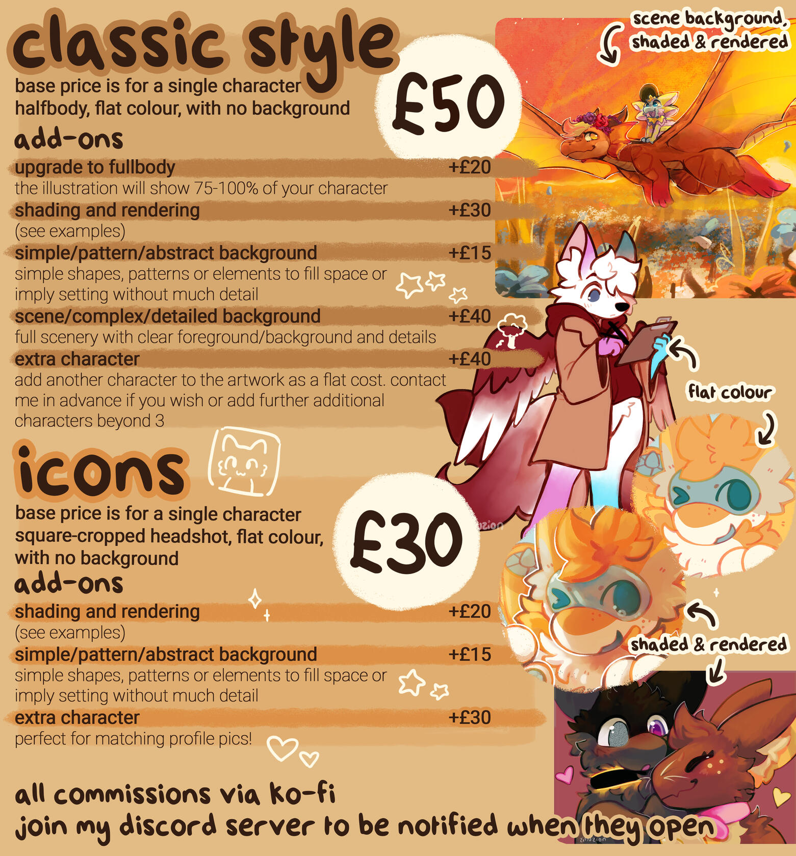 Classic style and icon price sheet, click to expand.