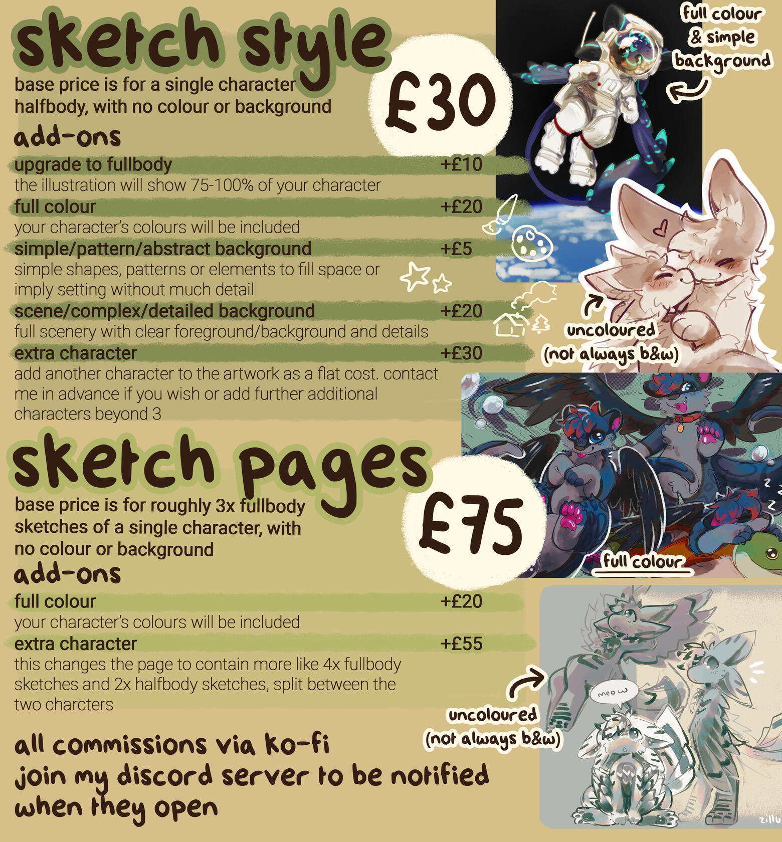 Sketch style and sketch page price sheet, click to expand.